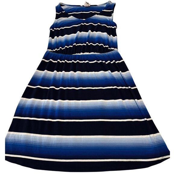 Merona Mini Sundress Blue Stripes w/Stretch Waist Rayon Blend Junior's Size M - Picture 13 of 14